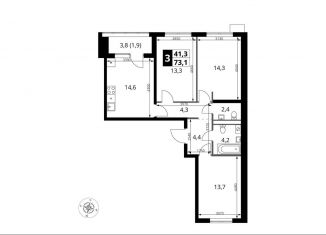 Продается 3-комнатная квартира, 73.1 м2, поселение Мосрентген