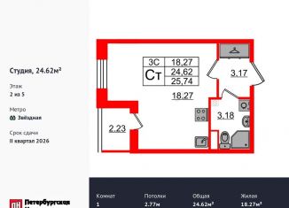 Квартира на продажу студия, 24.6 м2, Санкт-Петербург, метро Звёздная