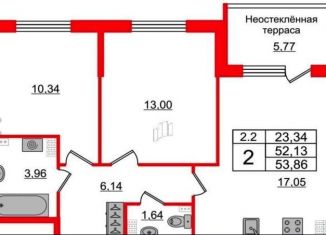 Продаю 2-комнатную квартиру, 53.9 м2, Санкт-Петербург, Московский район