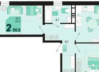 Продажа 2-комнатной квартиры, 66.6 м2, Краснодар
