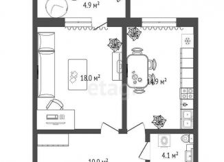 Продам 1-ком. квартиру, 46.8 м2, посёлок Московский, Новая улица, 17