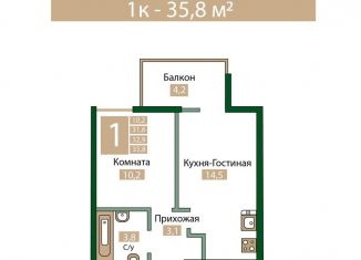 Продается 1-ком. квартира, 35.8 м2, Крым