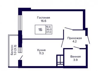 Продажа однокомнатной квартиры, 37 м2, Новосибирск, улица Бородина, 54, Кировский район