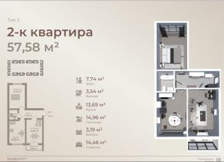 Продаю двухкомнатную квартиру, 57.6 м2, Махачкала, Ленинский район, Сетевая улица, 3