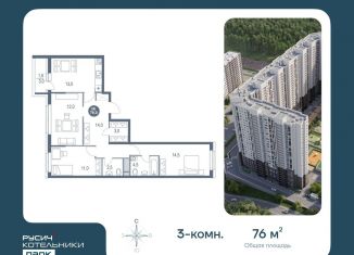Трехкомнатная квартира на продажу, 76 м2, Московская область