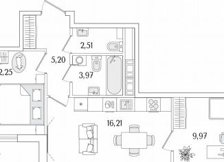 Продается 2-ком. квартира, 51.8 м2, Санкт-Петербург, Фрунзенский район, улица Фучика, 12к2Г1