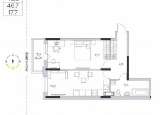 1-комнатная квартира на продажу, 46.7 м2, деревня Пирогово, ЖК Пироговская Ривьера, улица Ильинского, 8