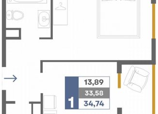 Продажа однокомнатной квартиры, 34.7 м2, Крым