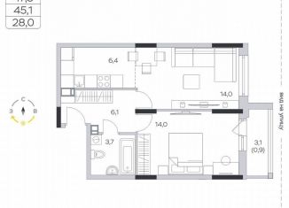 Продаю 1-ком. квартиру, 45.1 м2, деревня Пирогово, ЖК Пироговская Ривьера, улица Ильинского, 8