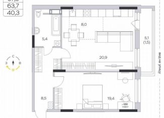 Продается 1-ком. квартира, 63.7 м2, деревня Пирогово, ЖК Пироговская Ривьера, улица Ильинского, 8