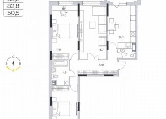 Продажа 3-ком. квартиры, 83 м2, деревня Пирогово, ЖК Пироговская Ривьера, улица Ильинского, 8к1