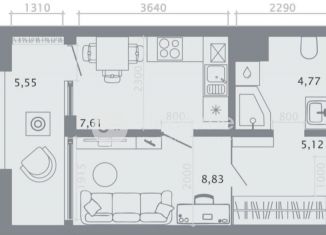 Продам 1-комнатную квартиру, 31.9 м2, Казань