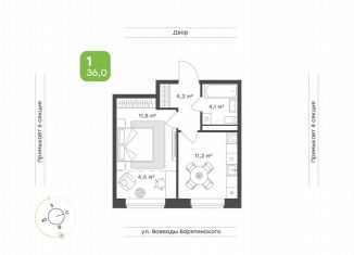 1-комнатная квартира на продажу, 36 м2, Тюмень