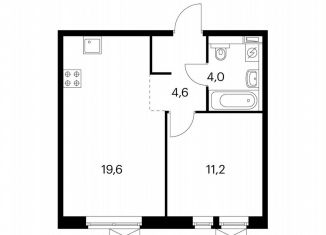 1-комнатная квартира на продажу, 39.1 м2, Котельники, ЖК Белая Дача Парк, микрорайон Парковый, 1к6