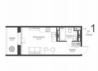 Продам квартиру студию, 26.7 м2, Кудрово, Столичная улица, 1