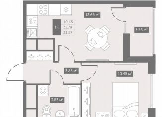Однокомнатная квартира на продажу, 33.6 м2, посёлок Шушары