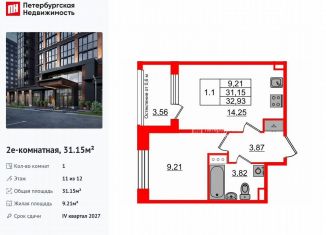 1-комнатная квартира на продажу, 31.2 м2, Санкт-Петербург, муниципальный округ Звёздное