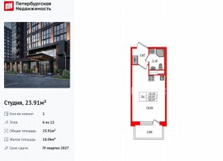 Продам квартиру студию, 23.9 м2, Санкт-Петербург, метро Звёздная