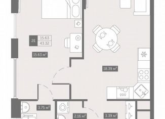 Продажа однокомнатной квартиры, 43.3 м2, посёлок Шушары