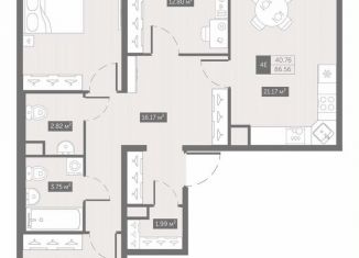 3-комнатная квартира на продажу, 86.6 м2, посёлок Шушары