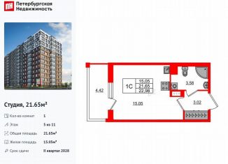 Продажа квартиры студии, 21.7 м2, Санкт-Петербург, муниципальный округ Невская Застава