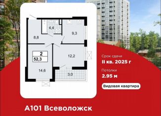 Продажа 2-ком. квартиры, 52.3 м2, Ленинградская область, ЖК А101 Всеволожск, 1.1