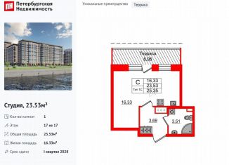 Продается квартира студия, 23.5 м2, Санкт-Петербург, метро Улица Дыбенко