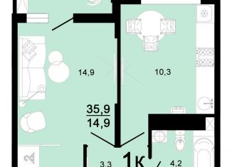Продается 1-комнатная квартира, 35.9 м2, Горячий Ключ, улица Ярославского, 111А