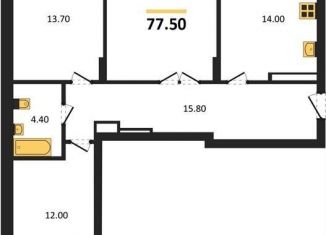 Продаю трехкомнатную квартиру, 77.5 м2, Калининград, Акварельная улица, Московский район