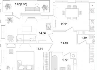Продам 2-ком. квартиру, 62.3 м2, Санкт-Петербург, Планерная улица, 99, муниципальный округ Юнтолово