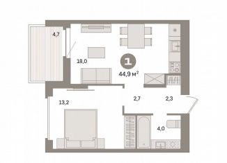 Продается 1-ком. квартира, 45 м2, Екатеринбург, улица Пехотинцев, 2Г, Железнодорожный район