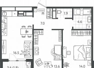 Продаю 2-комнатную квартиру, 59.4 м2, Краснодар, Колхозная улица, 5/1, микрорайон Табачная Фабрика