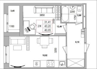 Продам 2-комнатную квартиру, 46.7 м2, Белгородская область