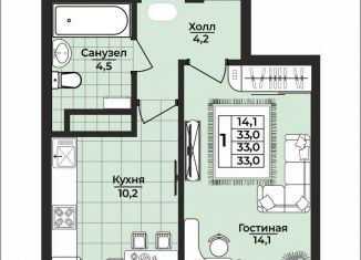 Продам однокомнатную квартиру, 33.3 м2, Ульяновск, улица Карбышева, 1В