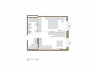 1-комнатная квартира на продажу, 39.2 м2, деревня Жилые Дома Кирпичного Завода