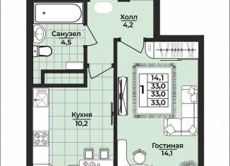 Продаю 1-ком. квартиру, 33.3 м2, Ульяновск, улица Карбышева, 1В