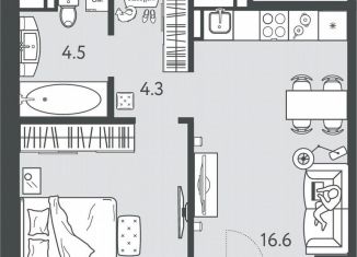 Продам 1-комнатную квартиру, 41.1 м2, Краснодар, Колхозная улица, 5/1, микрорайон Табачная Фабрика