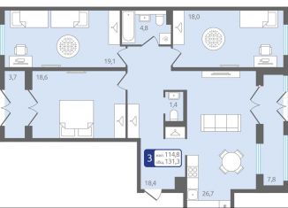 Продам трехкомнатную квартиру, 131.3 м2, Тюмень, ЖК Ожогино, улица Федюнинского, 30к8