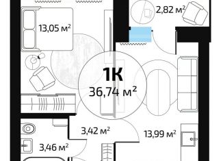 Продаю однокомнатную квартиру, 35.3 м2, Самара, Красноглинский район