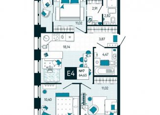 3-комнатная квартира на продажу, 64.7 м2, Тульская область