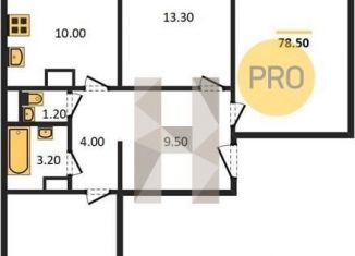 Трехкомнатная квартира на продажу, 78.5 м2, Воронеж, улица Маршала Одинцова, 25Б/33, ЖК Лазурный