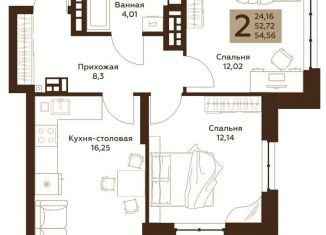 Двухкомнатная квартира на продажу, 54.6 м2, Екатеринбург, ЖК Тихомиров, улица Начдива Васильева, 34