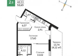 Продается 2-ком. квартира, 52.7 м2, Екатеринбург, улица Олега Кошевого, 1, ЖК Уктус