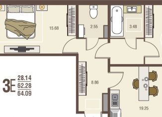 Продается 2-комнатная квартира, 64.1 м2, Курск