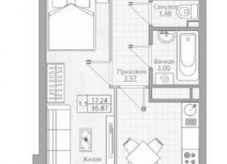 1-ком. квартира на продажу, 36.9 м2, Казань, ЖК Палитра, улица Братьев Батталовых, 20Ак2