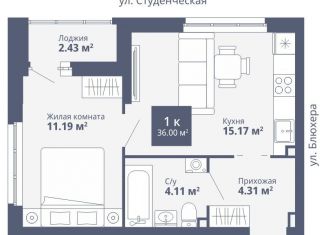 Продажа 1-комнатной квартиры, 36 м2, Екатеринбург, ЖК Современник, улица Раевского, 20