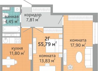 Продаю 2-комнатную квартиру, 55.8 м2, Екатеринбург, Верх-Исетский район