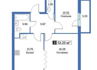 Продается двухкомнатная квартира, 51.4 м2, Мурино, улица Шувалова, 40, ЖК Цвета радуги