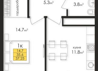 Продается 1-комнатная квартира, 35.6 м2, Тюмень, Тальниковая улица, 3, ЖК Дебют