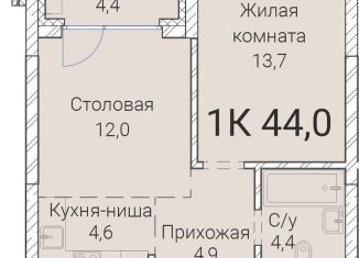 Однокомнатная квартира на продажу, 44 м2, Новосибирская область, Овражная улица, 2А